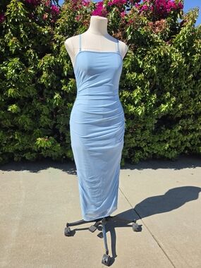 PRETTYGARDEN Women's Ruched Mesh Bodycon Midi Dress Medium Square Neck